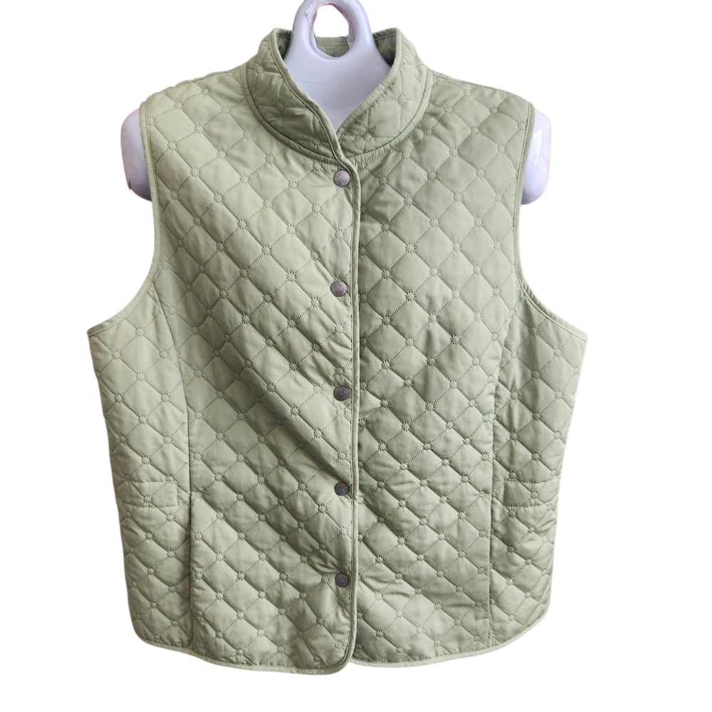 LizGolf-Light Puffer Vest-Pistachio Green-Adjustable Back Cinch-Snap Close-XL